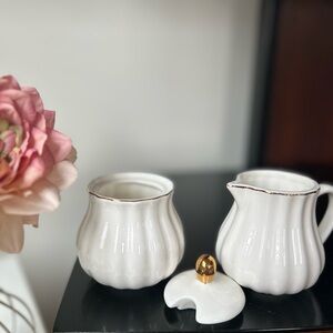 Elegant White Ceramic Creamer and Sugar Set new